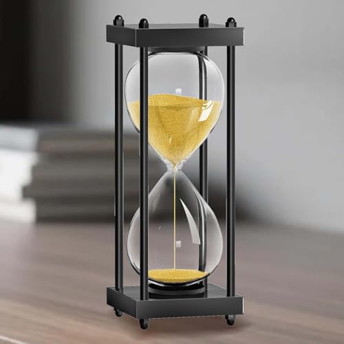 60분 모래시계 타이머: 대형 블랙 나무 골드 샌드 타이머 시계, Reloj De Arena 1 Hora, 모래 시계 60분, 홈 오피스 책상 장식용 1시간 모래시계 (골드 샌드) - color: 블랙 프레임, 골드 샌드, size: 60 minute