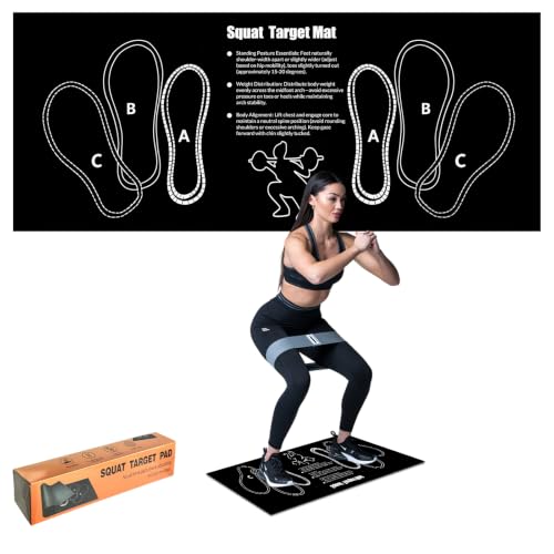 Squat Mat with Foot Position Guide, Anti-Slip Squat Target Mat for Home Gym, Leg, Glute and Ab Workouts, Lightweight Rollable Exercise Mat, 31.5" x 13.78" - color: black