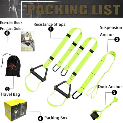 Bodyweight Resistance Training Straps, Home Gym Fitness Trainer kit - color: Bright Green
