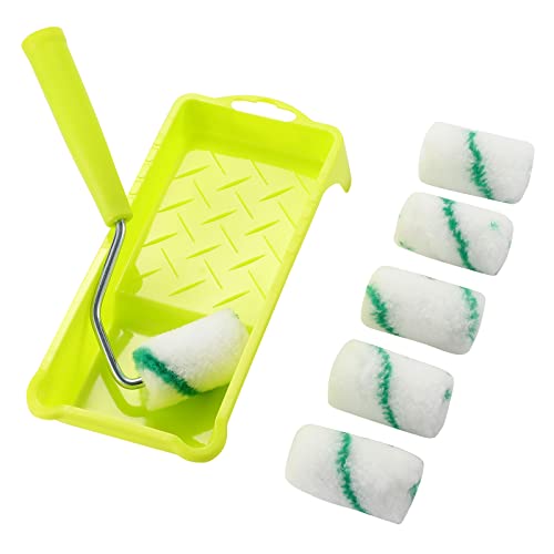 Paint Roller,High-Density Fabric Roller with Frame,Tray,Mini Paint Roller Refills, 2" Painting Supplies for Smaller DIY Stenciling Projects(Pack of 8) | 8Pcs high-density fabric mini roller kit for trim, cabinets, doors, furniture, edging, stenciling.