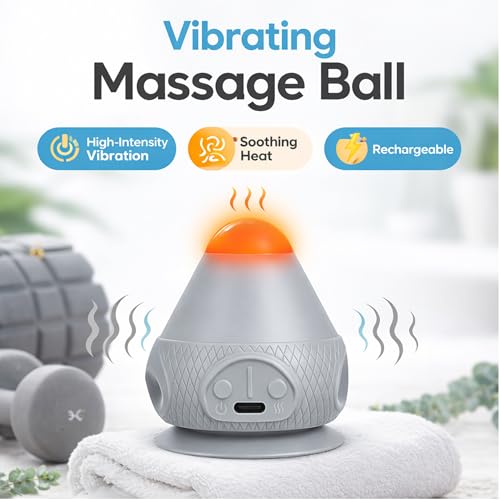 HZC Massage Ball with Heat & Vibration – Relieves Back Pain & Plantar Fasciitis, Hands-Free Suction Cup Design, Self-Massage or Handheld, Rechargeable Muscle Relaxation Ball