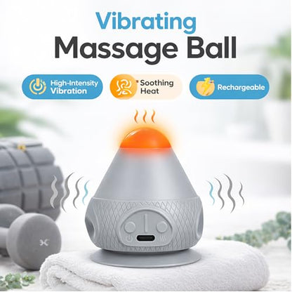 HZC Massage Ball with Heat & Vibration – Relieves Back Pain & Plantar Fasciitis, Hands-Free Suction Cup Design, Self-Massage or Handheld, Rechargeable Muscle Relaxation Ball
