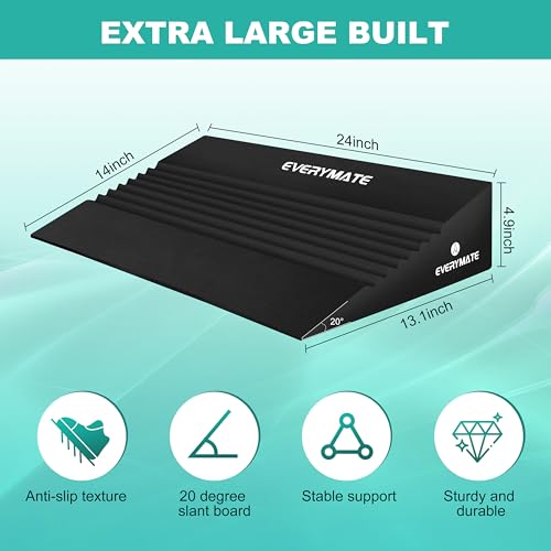 EVERYMATE Slant Board Calf Stretcher, Non-Slip Heel Elevated Squat Wedge Block for Weightlifting and Calf Stretching, Knees Over Toes Equipment 1000LB - color: EVA-20 degrees