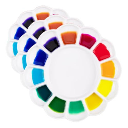 MEEDEN 12-Well Ceramic Paint Palette, Porcelain Tray, Artist Watercolor Mixing Palette, Round, 7.9'x 7.9'x 0.79' (Pack of 3) - size: 12 Wells (Pack of 3)