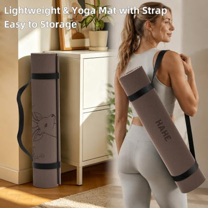 HAHE Extra Wide Yoga Mat, 75"x 32" POE Deer Print Exercise & Fitness Mat - color: Earth Brown