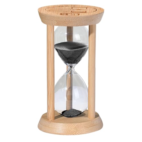 10 Minute Wooden Sand Timers, Bamboo Black Sand Hourglass for Productivity, Meditation & Decor, 10 Min Reloj De Arena for Kitchen, Office, Yoga, Game, Classroom - color: Black, size: 10 minute