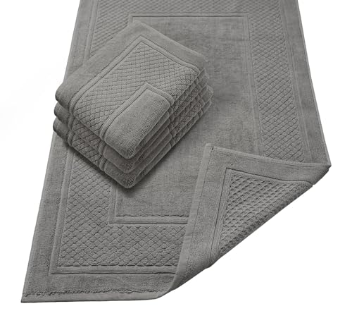 Avalon Towels Grey Bath Mat - 100% Cotton Set of 4 Absorbent Bathmat - Bathroom Mats Quick Dry Bath Mats for Bathrooms (22x34 Inches) - color: Grey, size: Pack of 4