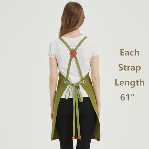 AFUN Chef Aprons for Women Men with Oversized Pockets, 12-Ounce Cotton Canvas Cross Back Water Repellent Apron (Army Green) - color: Army Green