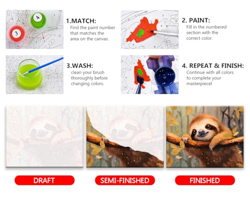 TUMOVO DIY Cute Sloth Paint by Numbers for Adults & Kids - Abstract Animal Wall Art - 16x20 inch Canvas - color: Artwork-06