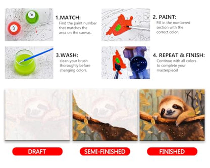 TUMOVO DIY Cute Sloth Paint by Numbers for Adults & Kids - Abstract Animal Wall Art - 16x20 inch Canvas - color: Artwork-06
