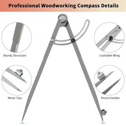 40 inch Compass for Geometry, Compass for Woodworking, Precision Woodworking Compass with Wing Divider and Pencil Holder, Large Compass for Geometry, Woodworking Compass, Drafting, Drawing Compass - size: 40in