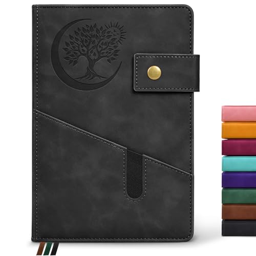 PAIBAS Lined Journal Notebook for Men, A5 Leather Journals for Writing Women, Hardcover Notebooks for Work,School,Note Taking,Travel,Business,Personal daily Diary,200 Page College Ruled (5.9" x 8.4") - color: Black, size: Lined Page