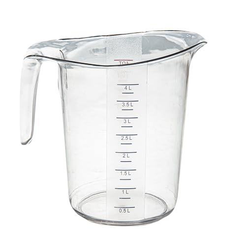 Restaurantware-Chef 101 4 Quart Measuring Jar, 1 Durable Measuring Beaker - Metric And Imperial Units, V-Shaped Spout, Clear Plastic Cup, Handle With Thumb-Grip, Tolerates Up To 248F - size: 9.50" × 7.25" × 9.50"