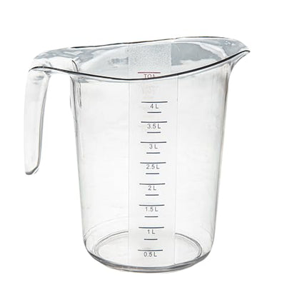 Restaurantware-Chef 101 4 Quart Measuring Jar, 1 Durable Measuring Beaker - Metric And Imperial Units, V-Shaped Spout, Clear Plastic Cup, Handle With Thumb-Grip, Tolerates Up To 248F - size: 9.50" × 7.25" × 9.50"