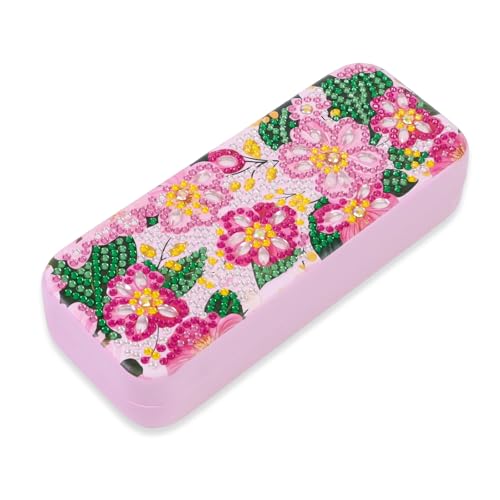 FlyingMage 5D Diamond Art Painting Kit for Adults Beginner, Small DIY Diamond Dots Gem Art Painting Mosaic Kits, Cute Hard Shell Sunglasses Eyeglasses Glasses Case for Women Teen, Sakura - color: Pink Flower