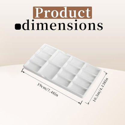 8" Porcelain Watercolor Palette - 14 Well Ceramic Artist Paint Palette with Mixing Tray for Painting and Craft Projects - color: White