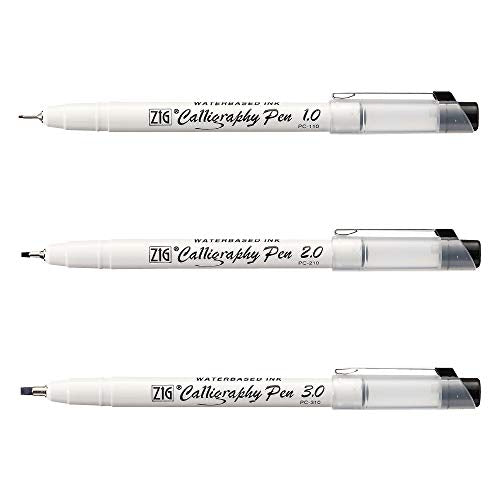 Kuretake ZIG CALLIGRAPHY PEN SQUARE Tip BLACK 3 Set, 1mm, 2mm, 3mm, For Italic and Gothic Calligraphy Beginners, AP-Certified, Odourless, Xylene Free, Professional quality, Made in Japan