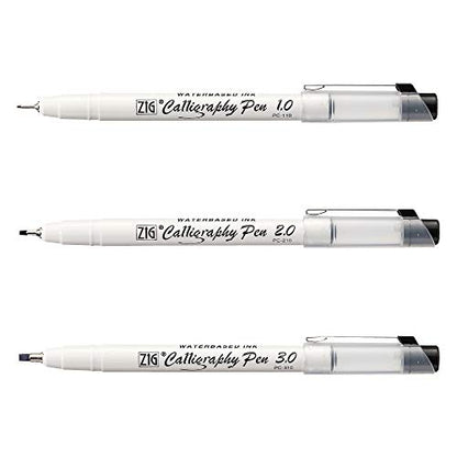 Kuretake ZIG CALLIGRAPHY PEN SQUARE Tip BLACK 3 Set, 1mm, 2mm, 3mm, For Italic and Gothic Calligraphy Beginners, AP-Certified, Odourless, Xylene Free, Professional quality, Made in Japan