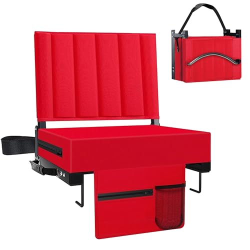 Aliphon Stadium Seat for Bleachers with Back Support and Cushion, Bleacher Seats with Shoulder Strap and Cup Holder, Padded Portable Folding Comfort Stadium Chair, for Sports Events, Red (1pcs) - color: Red, size: 1 pcs