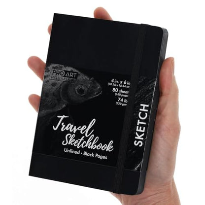 Pro Art Premier Sketch Book Travel 6"x 4" Black 74lb Black 80 Sheets, Sketch Book, Sketchbook, Drawing Pad, Pad, Drawing Paper, Art Book, Paper, Sketchbook for - color: 4x6 Black
