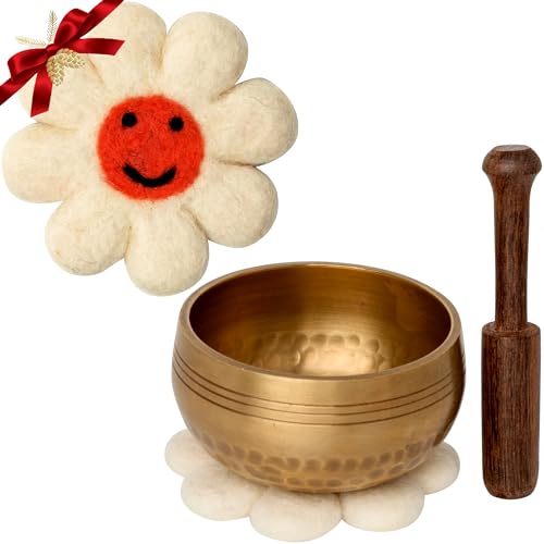 Ohm Store Pure Bronze Singing Bowl Set — Hand Crafted Tibetan Sound Bowl for Meditation and Mindfulness Practices — Little Ohmies Sprout Character Pillow for Kids, Teens, and Adults - style: Sprout