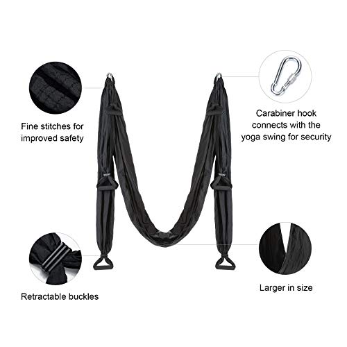 ZELUS Aerial Yoga Swing Sling Strong Yoga Hammock Kit Set Trapeze Inversion Equipment Include 2 Extensions Straps and Ceiling Mounting Kit - color: Black