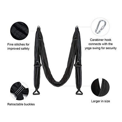ZELUS Aerial Yoga Swing Sling Strong Yoga Hammock Kit Set Trapeze Inversion Equipment Include 2 Extensions Straps and Ceiling Mounting Kit - color: Black