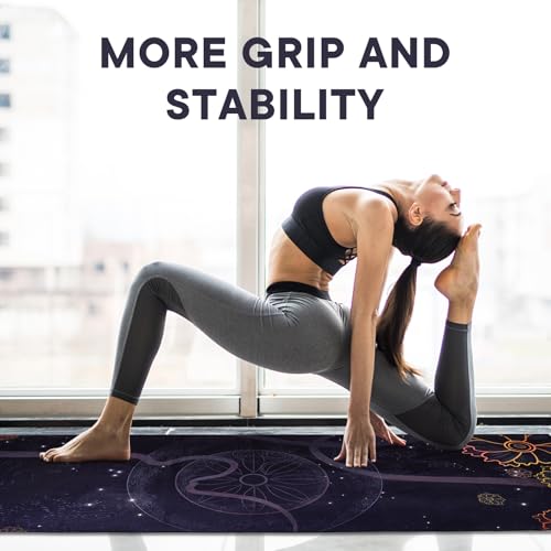 Yoga Towels, Non Slip Hot Yoga Mat Towel with Grip Dots,Super-Absorbent Soft Microfiber Yoga Blanket for Pilates, Fitness and Workout 72inch x 24inch - color: Black Flower
