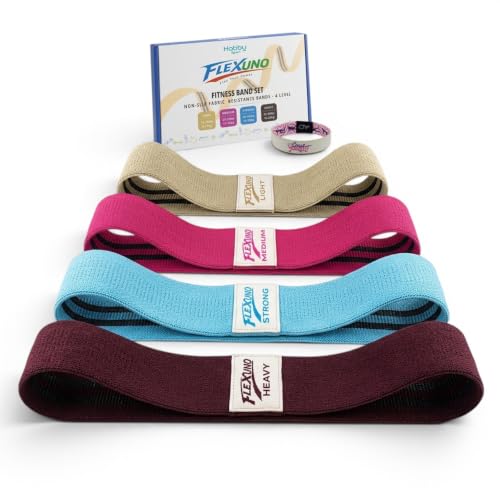 HABBY Sport Fabric Resistance Bands Set of 4 - Non-Slip Thick Fabric Booty Workout Loop Bands for Legs, Glutes, Home Gym, Physical Therapy, Strength Training - Unisex - FLEXUNO