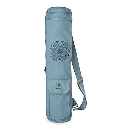 Gaiam Cargo Yoga Mat Bag, Full-Zip Carrier | Fits Most Mats | Front Zip Pocket | Phone Pocket & Earbuds Slit | Adjustable Strap | Women & Men - color: Niagara, size: 30" L x 5.5" diameter, Pack of 1