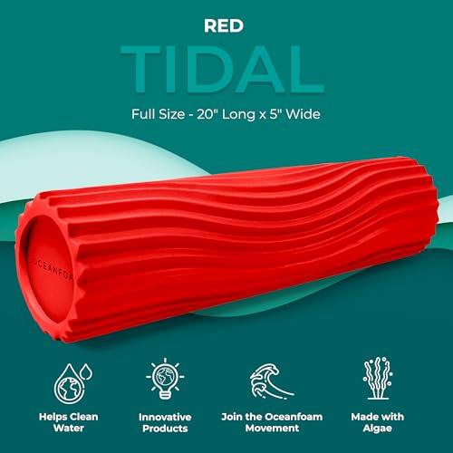 Oceanfoam Tidal Roller - Red - Muscle Massage Foam Roller for Back Pain & Stretching - Firm and Ergonomic Wide Wave Textured - Yoga, Athletics, & Wellness - Full Size, 20" x 5" - color: Red