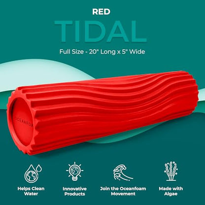 Oceanfoam Tidal Roller - Red - Muscle Massage Foam Roller for Back Pain & Stretching - Firm and Ergonomic Wide Wave Textured - Yoga, Athletics, & Wellness - Full Size, 20" x 5" - color: Red