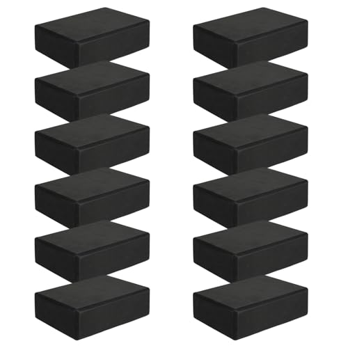 12 Pcs Foam Eva Yoga Blocks Bulk Yoga Supportive Blocks Black Non Slip Lightweight Bricks Prop Accessories for Men Women Beginners Meditation Pilates and Stretching