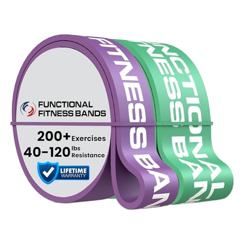 Pull Up Assist Bands Set by Functional Fitness. Heavy Duty Resistance and Assistance Training Band - color: Combo Pack - #4 Purple and #5 Green
