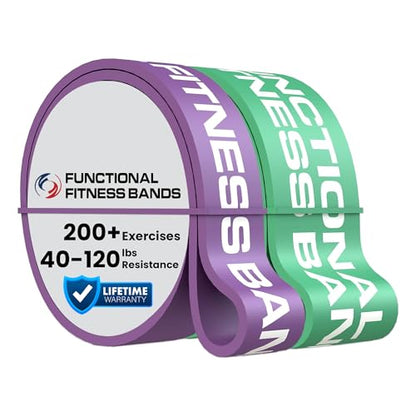 Pull Up Assist Bands Set by Functional Fitness. Heavy Duty Resistance and Assistance Training Band - color: Combo Pack - #4 Purple and #5 Green