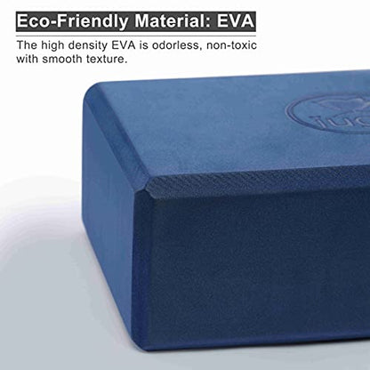 IUGA Yoga Blocks 2 Pack With Strap Non Slip High Density 9"x6"x3" Solid & Cork Yoga Block With Yoga Strap to Improve Strength Balance for Yoga Pilates Meditation