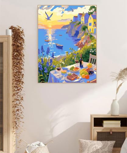 ZRIZQ Landscape Paint by Numbers Kit for Adults Beginner,Cityscape,16x20 | Full set with rich paints,wooden brushes,rolled canvas.Calming activity.Beginner friendly.Just open and paint. - color: 16"X20"Rolled Canvas(Frameless)-Landscape 20
