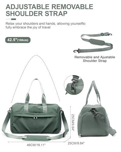 Gym Bag for Women with Shoe Compartment, Sport Travel Duffel Bag for Men - color: Green