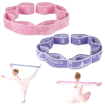 2 Pcs Kids Stretch Bands Dance Stretching Straps for Children Gymnastics Equipment Dance Training Elastic Band for Kids Multi-Loop Numbered Stretch Band for Ballet Cheerleading-8 Loops