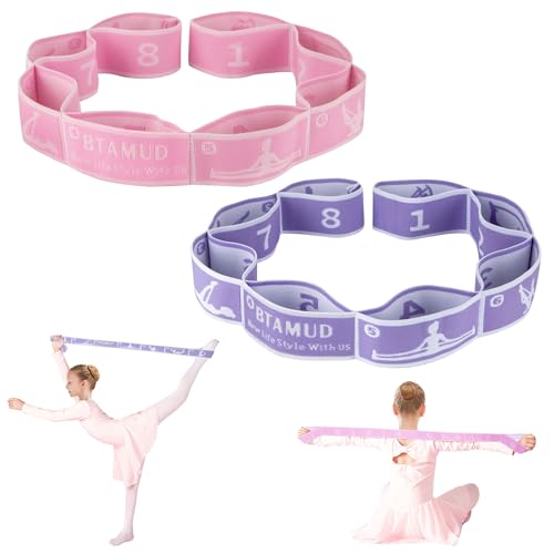 2 Pcs Kids Stretch Bands Dance Stretching Straps for Children Gymnastics Equipment Dance Training Elastic Band for Kids Multi-Loop Numbered Stretch Band for Ballet Cheerleading-8 Loops