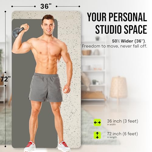 Gogokiwi Extra Wide Yoga Mat for Men Women (72"L x 36"W) Non Slip Fitness & Exercise Mat with Alignment Marks for Yoga, Pilates, Floor Workouts - color: Stone White, size: Standard (1/4 Inch Thick)