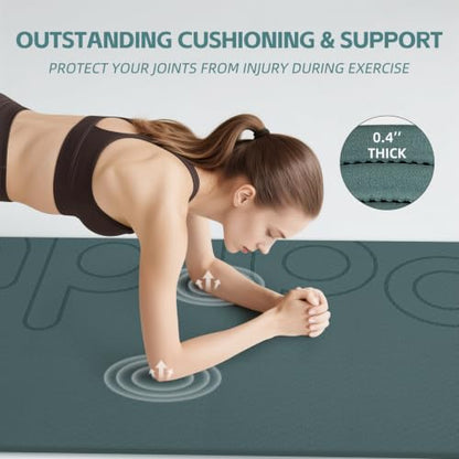 PAIDU Large Yoga Mat, 72"x36"x2/5" POE Non-Slip Exercise Mat | 10MM Thick, POE, non‑slip, ideal for home gym, yoga, pilates, fitness & floor use - color: Deepgreen - LOGO