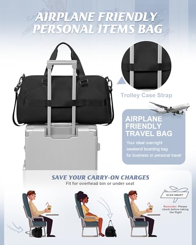 Gym Bag for Women with Shoe Compartment Lightweight Travel Duffle Bags Carry on Bag Overnight Weekender Duffel Bag with Wet Pocket Personal Item Travel Bag Tote Bag Workout Dance Bag Black - color: E12-Black