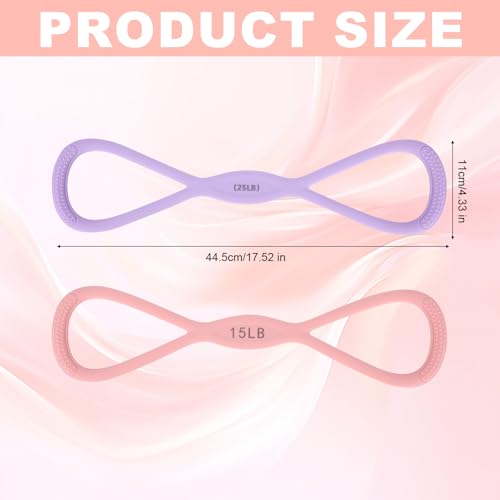 2pcs Figure 8 Resistance Bands, Silicone Pink Purple Resistance Bands with Anti-Slip Handles for Women Men Arms Back Shoulder Stretch (15LB/6,8KG, 25LB/11,34KG)