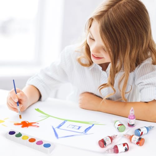 Darice Washable Tempera Paint for Kid, 12 Colors - Non-Toxic Kids Paint with Brushes & Pallete in a reusable Storage Case - Great for Art Projects, Crafts, and Classroom Paint Set, 1oz Paint Bottles