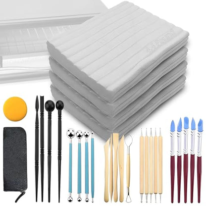 ReArt Oven Bake Polymer Clay White, Non Toxic 4.4Lbs with Pottery Tools & Paint Brushes Great for Modeling, Sculpting, Holiday, DIY Jewelry Making Projects. Great for All Skill Levels (White & Tools) - color: White & Tools