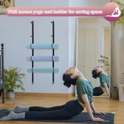 Yoga Mat Holder Wall Mount Yoga Mat Storage Holder Yoga Mat Organizer Skateboard Wall Mount for Foam Rollers Skateboard Ski Board - color: Black