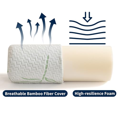 Neck Roll Pillow for Neck Pain Relief - High Resilience Foam Round Bolster Pillow for Cervical Support with Removable Washable Cover for Sleeping, Travel Legs Back Yoga (17X6 inch)