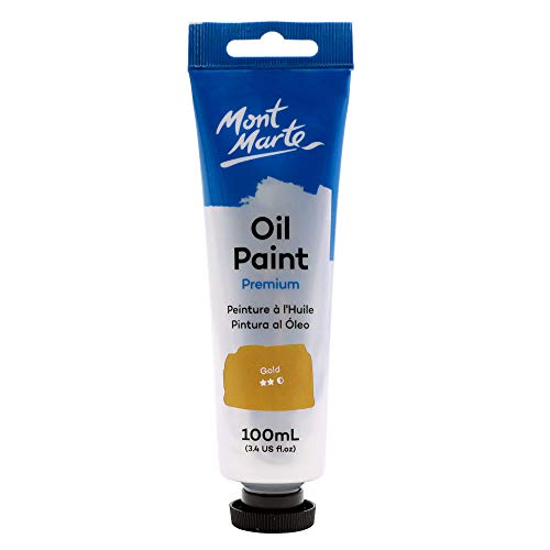 Mont Marte Oil Paint Premium, 3.4 US fl.oz (100ml) Tube, Gold, Heavy Body Paint, Artist Quality, Good Coverage, Excellent Tinting Strength, Ideal for Painting Canvas - color: Gold, size: 3.4 Fl Oz (Pack of 1)