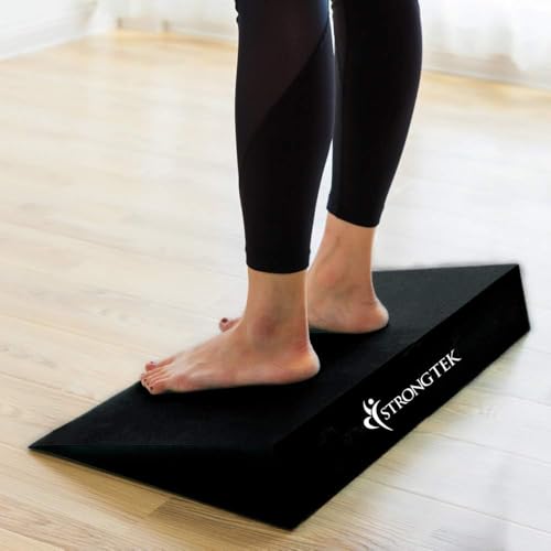 StrongTek 13" Large Yoga Foam Wedges (Pair) & Adjustable Wooden Slant Board Bundle – Ideal for Calf Stretch, Physical Therapy, and Stability Exercises